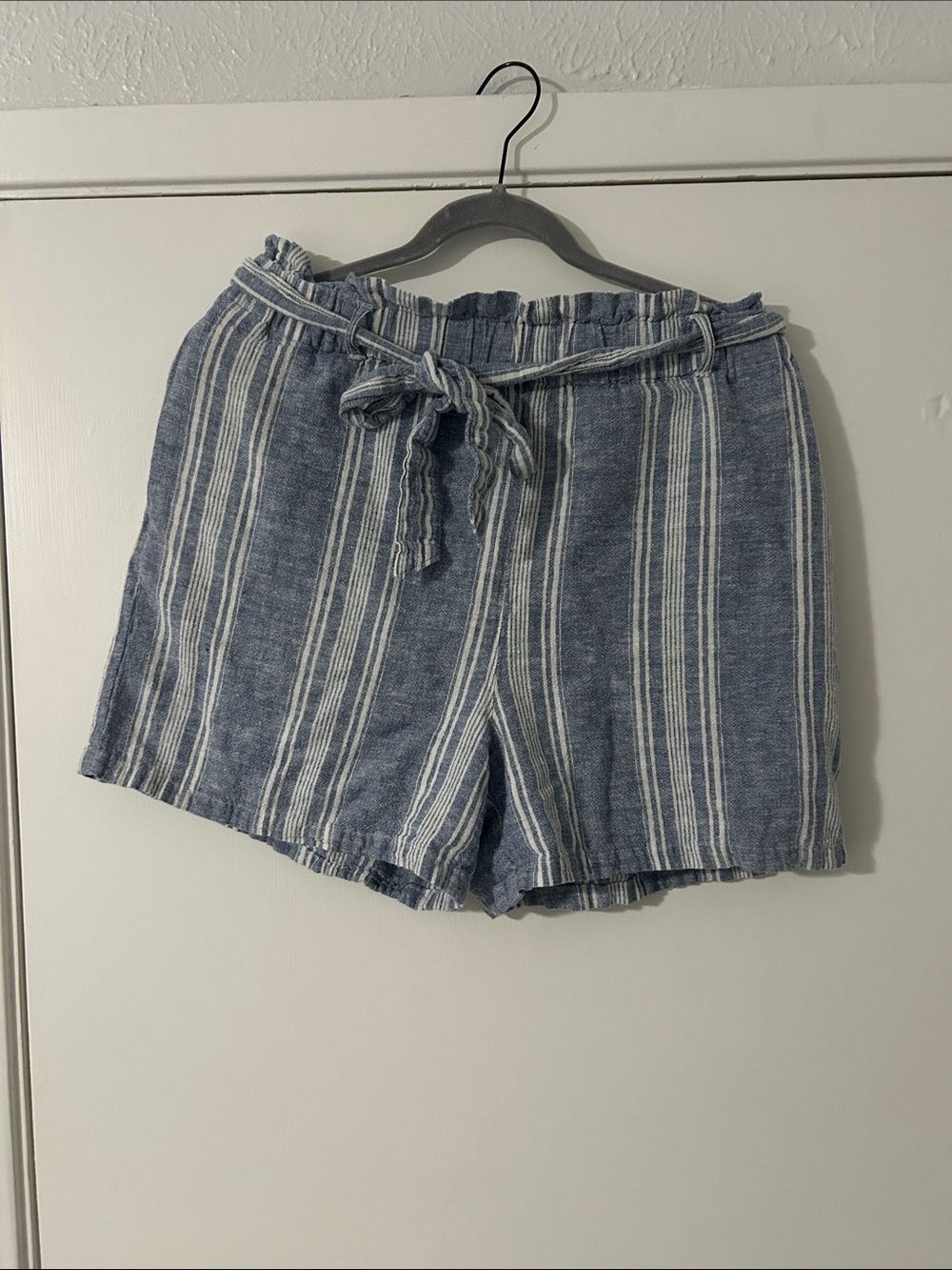 Angels Blue and White Vertical Stripe Tie-Waist Shorts